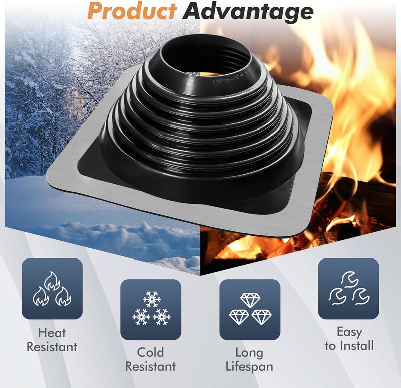 ACNOYEL #6 غطاء تهوية سقف معدني EPDM، أحذية سقف مرنة تناسب أنبوب OD 4 3/4'' إلى 10''، دعامات سقف معدنية مع وميض للمنازل تشمل براغي السقف وHex، أسود/ 1 قطعة - Image 4
